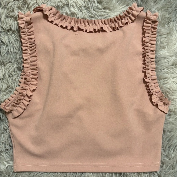 Pink Ruffled Crop Tank Top - Picture 5 of 5